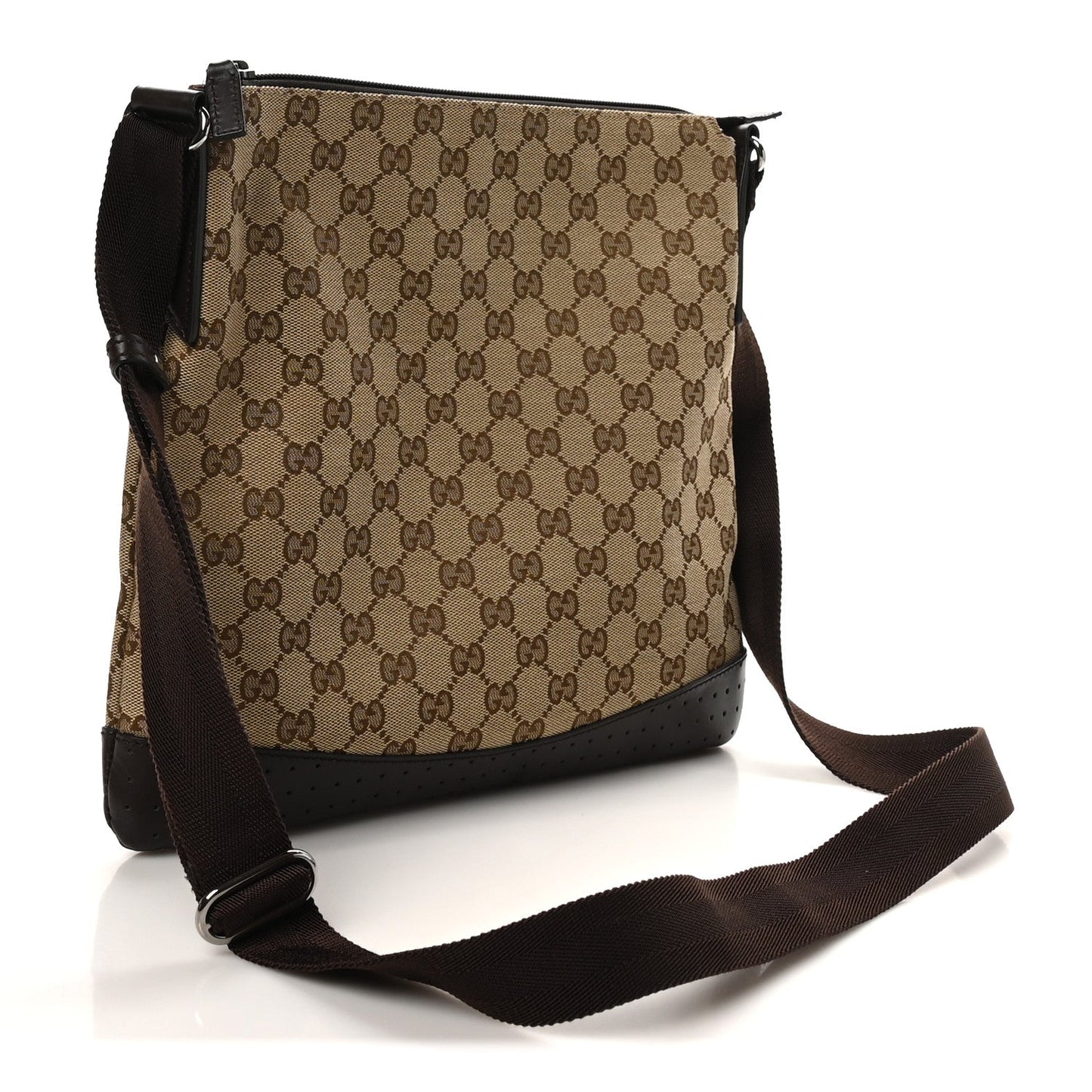Monogram Calfskin Perforated Medium Flat Messenger Bag Dark Brown