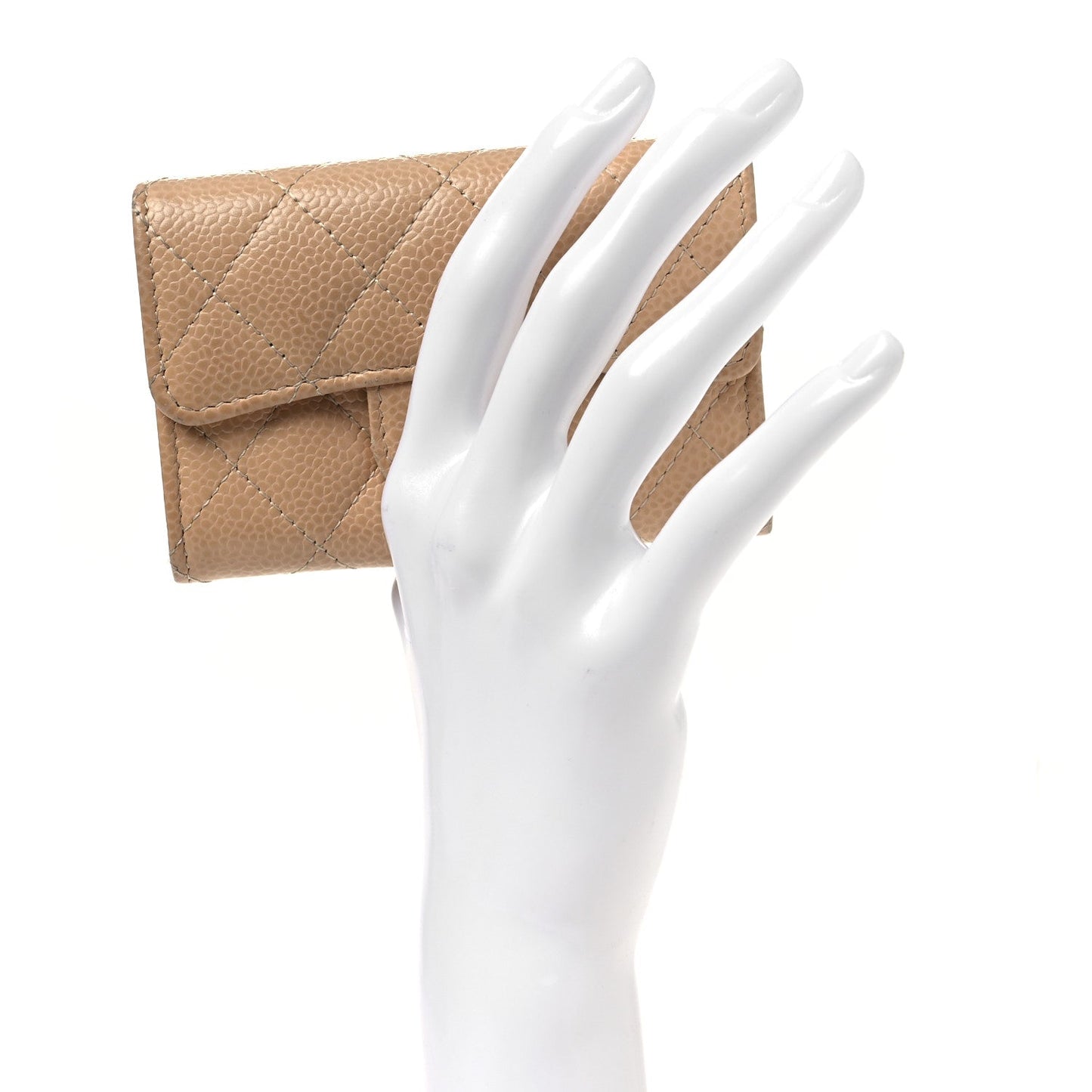 Caviar Quilted Flap Card Holder Wallet Beige