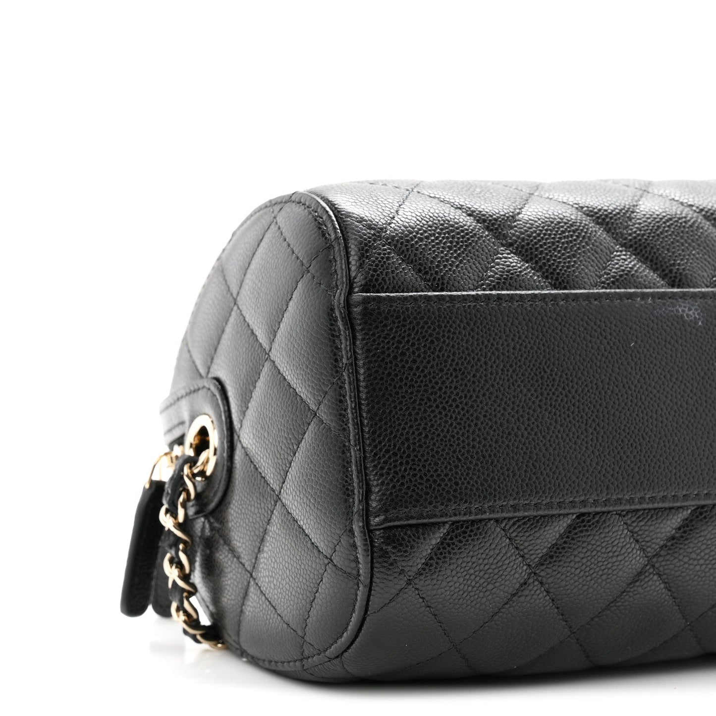 Caviar Quilted Barrel Clutch With Chain  Black