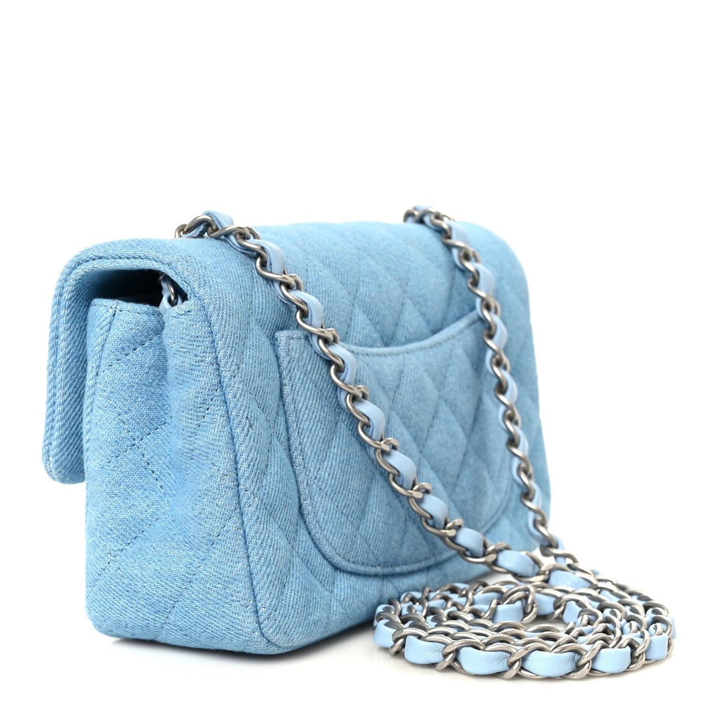 Denim Quilted Mini Rectangular Flap Blue