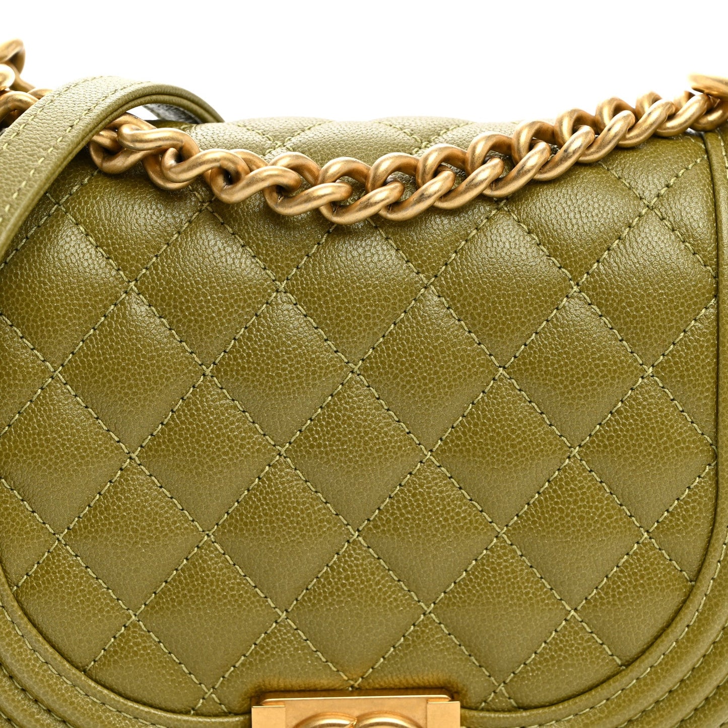 Caviar Quilted Small Boy Messenger Bag Green
