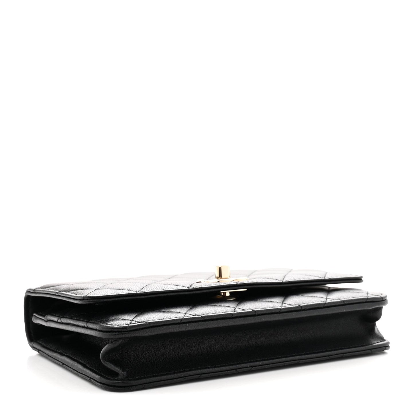 Lambskin Quilted Trendy CC Wallet On Chain WOC Black