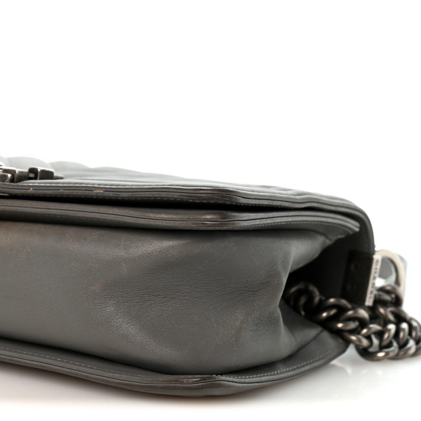 Lambskin Chevron Quilted Medium Boy Flap Grey