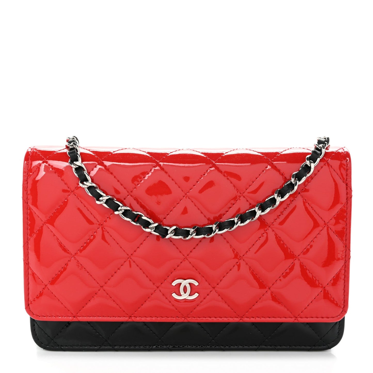 Patent Quilted Bi-Color Wallet On Chain WOC Red Black