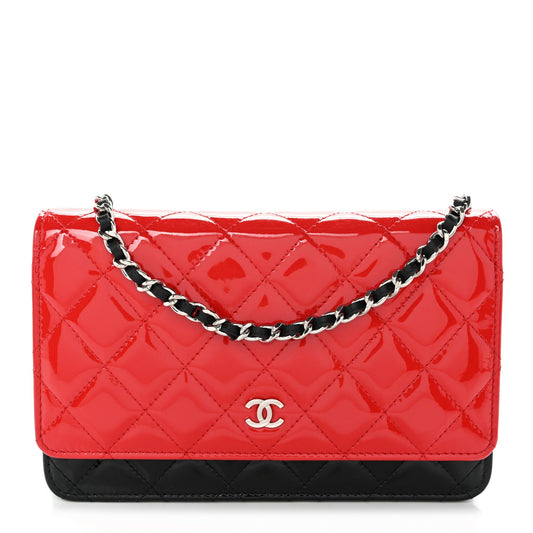 Patent Quilted Bi-Color Wallet On Chain WOC Red Black