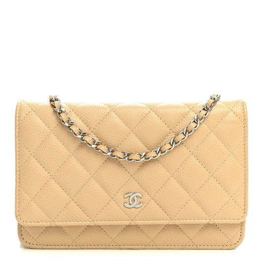 Caviar Quilted Wallet on Chain WOC Beige