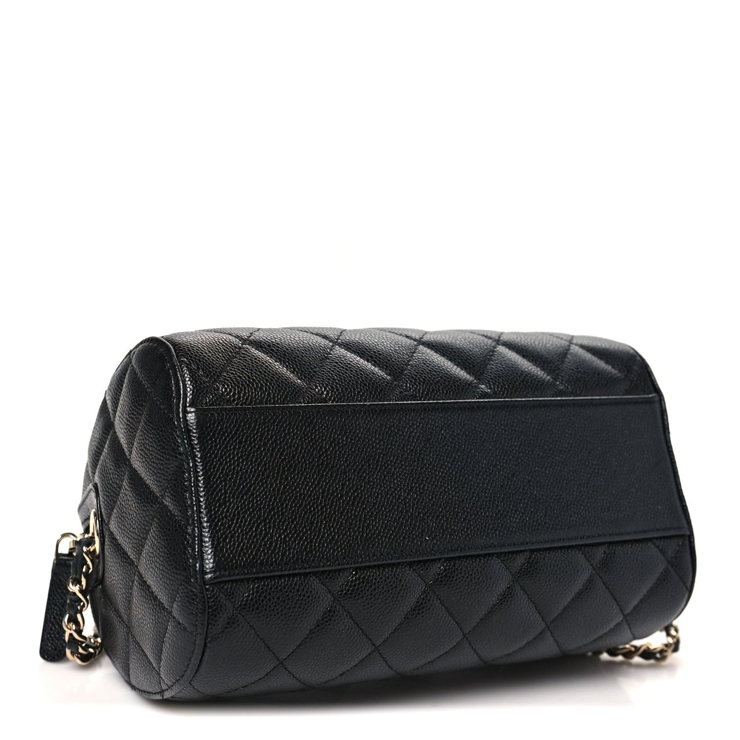 Caviar Quilted Barrel Clutch With Chain Black