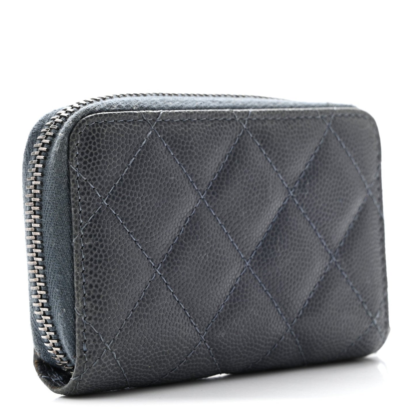 Caviar Quilted Zip Around Coin Purse Wallet Dark Blue