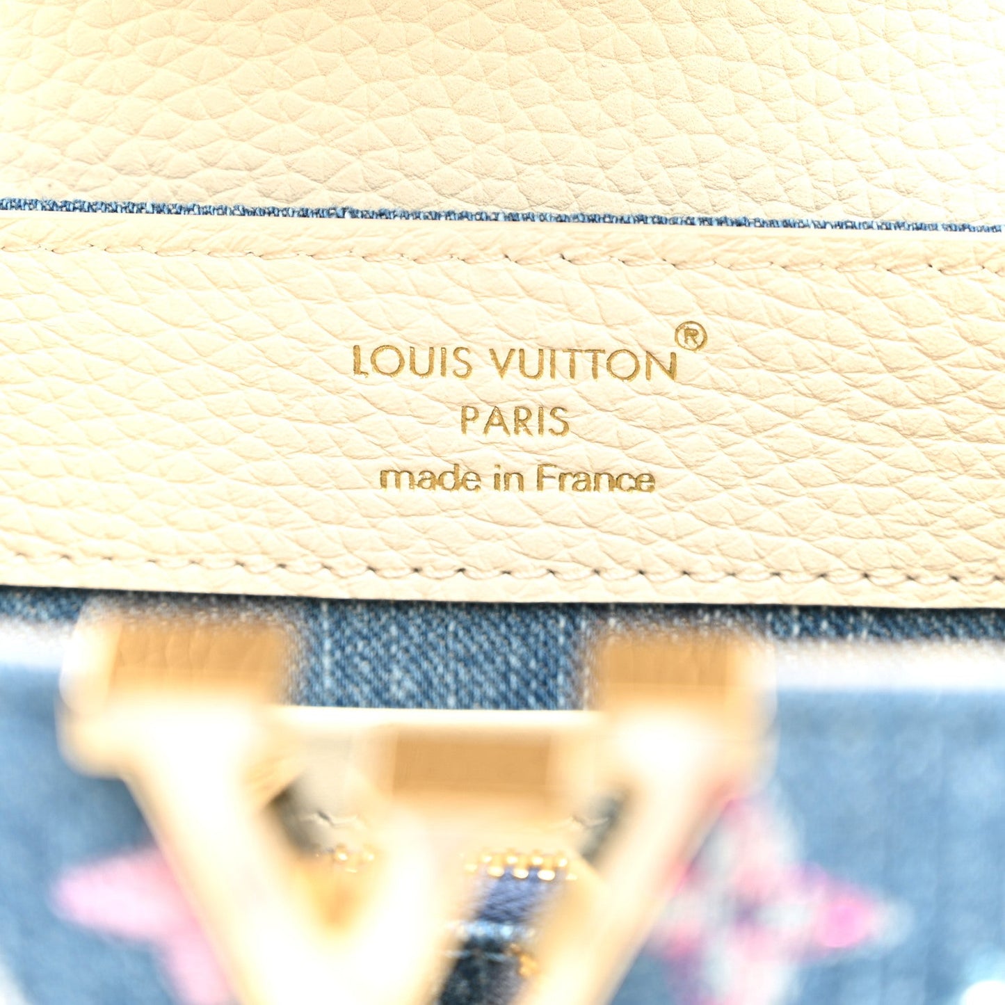Denim Lurex Beaded Calfskin Capucines Mini Blue Cream