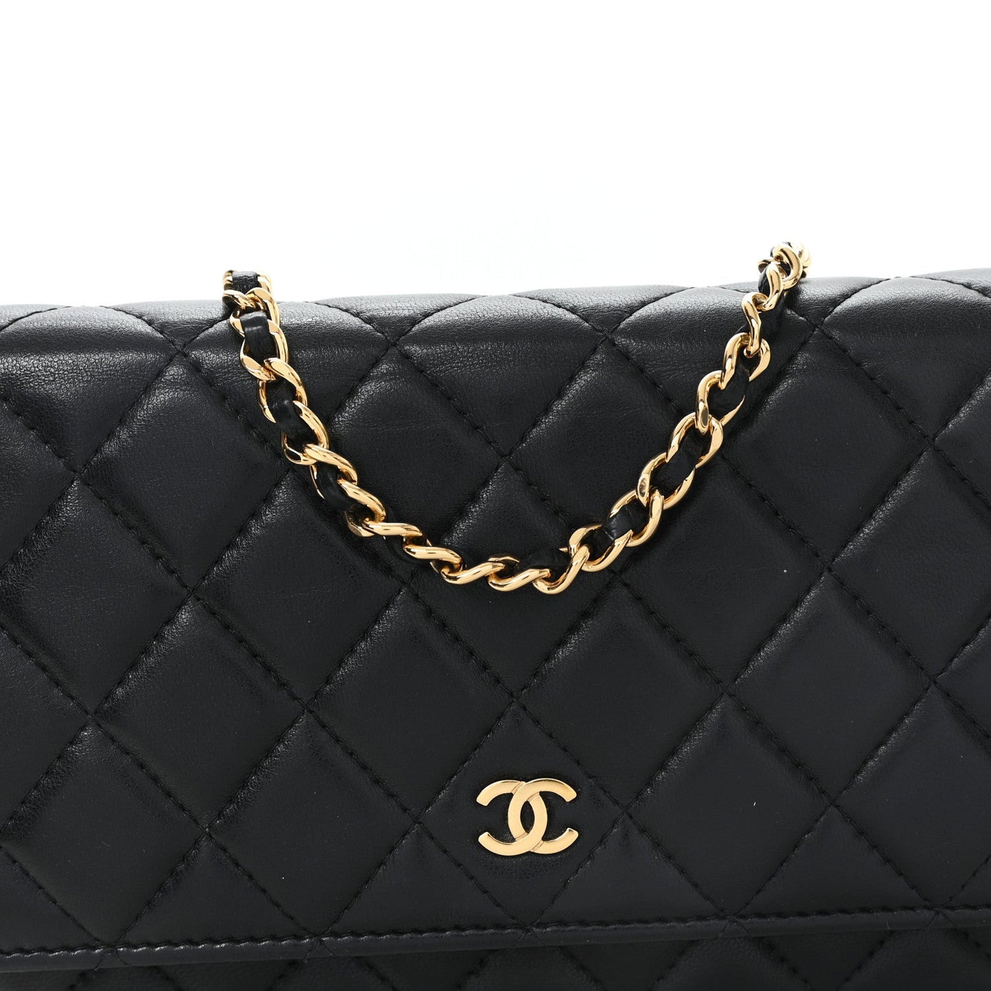 Lambskin Quilted Wallet On Chain WOC Black