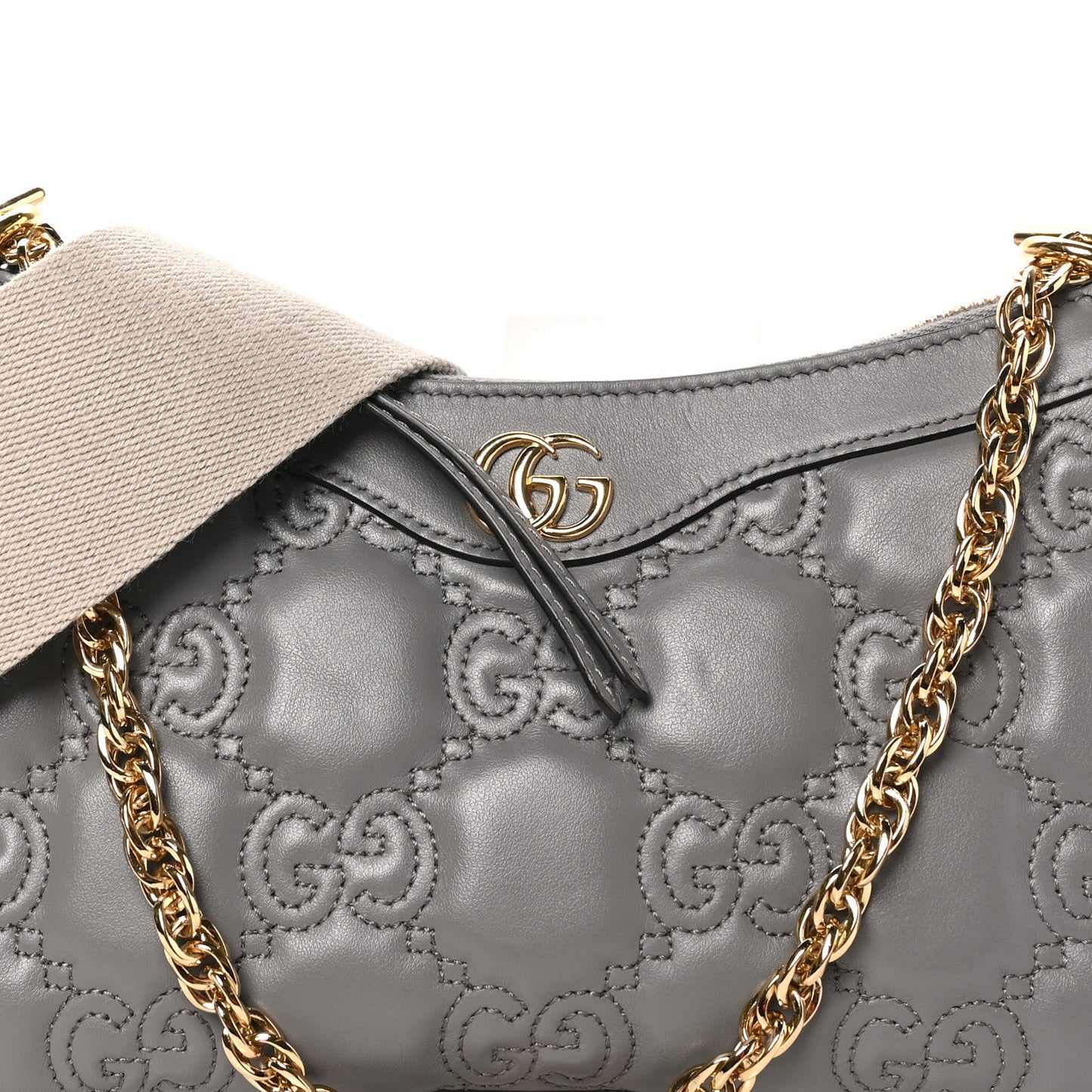 Calfskin GG Matelasse Chain Handbag Dusty Grey Natural