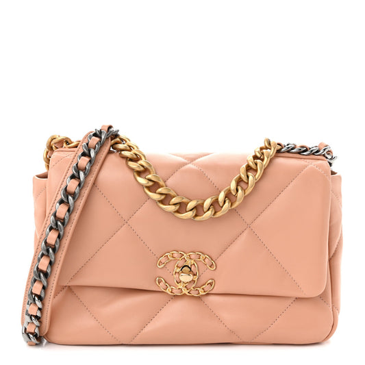 Lambskin Quilted Medium Chanel 19 Flap Beige