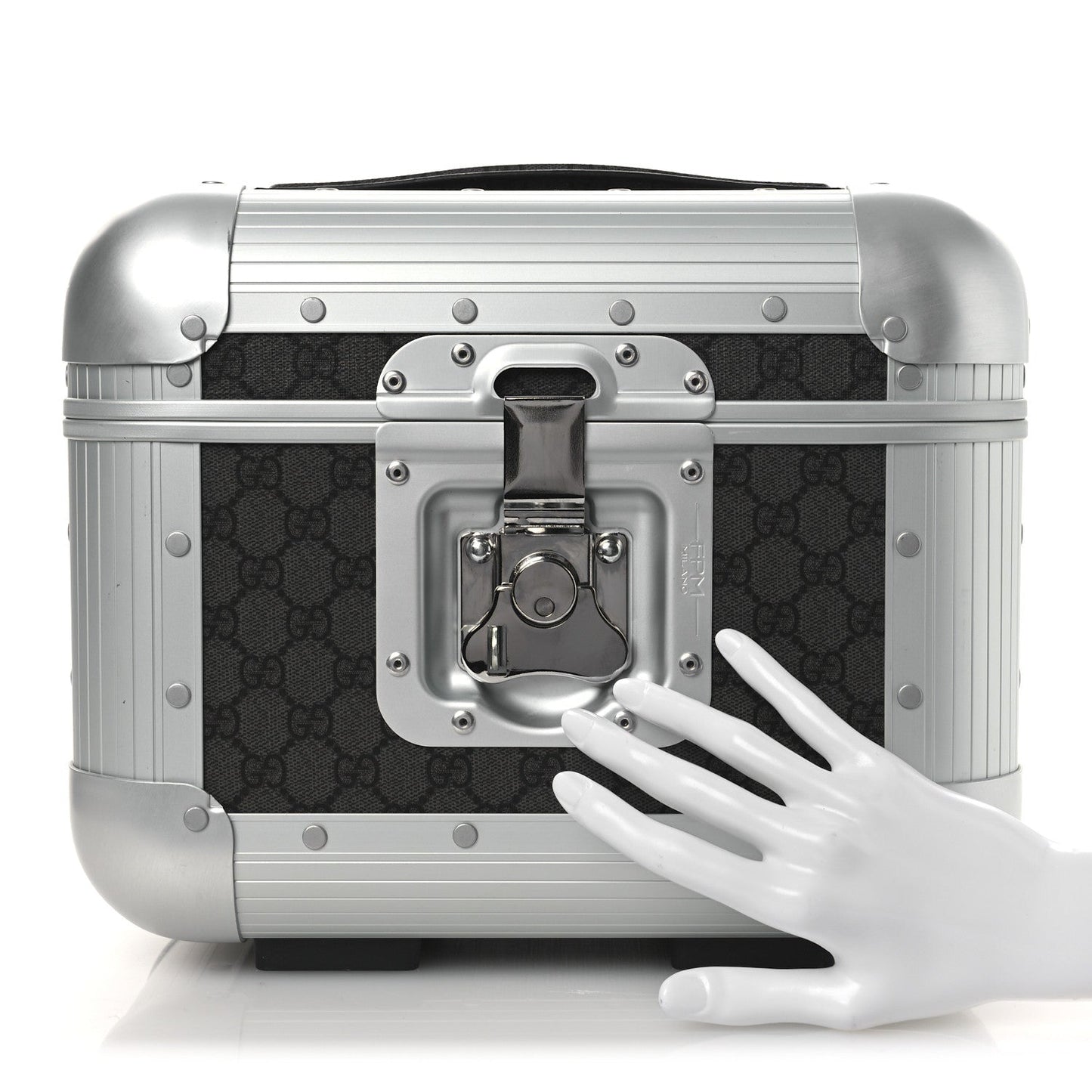 GG Supreme Monogram Aluminum Porter Beauty Case Silver