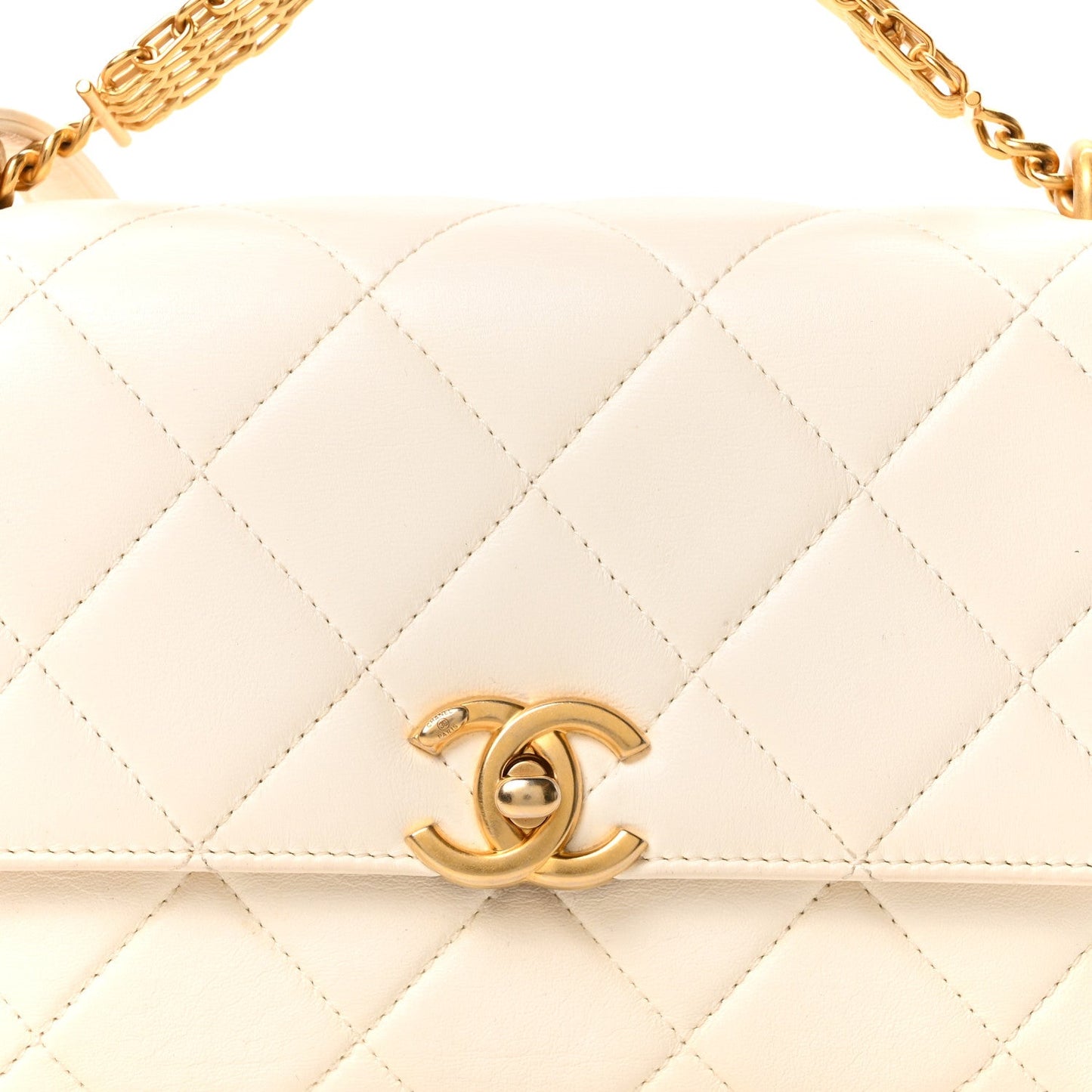 Lambskin Quilted Small CC Crystal Logo Chain Flap White