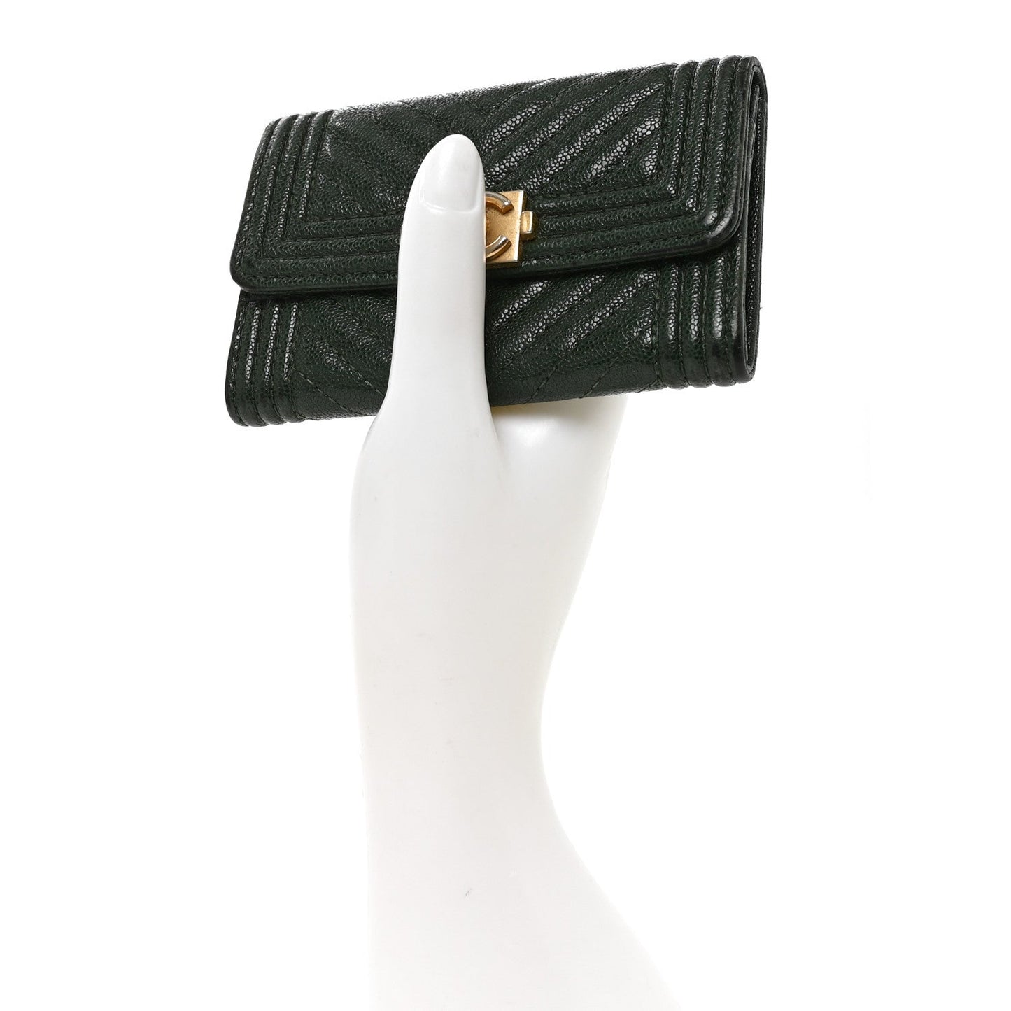 Caviar Chevron Quilted Boy Flap Card Holder Green