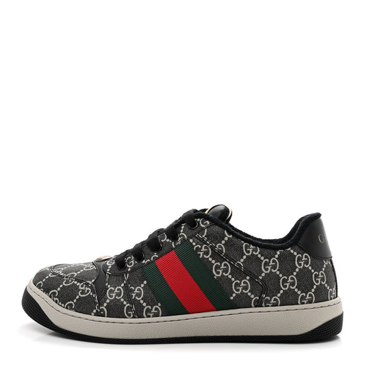 GG Supreme Monogram Miro Soft Calfskin Web Mens Screener Sneakers 8.5 Black Grey Sky
