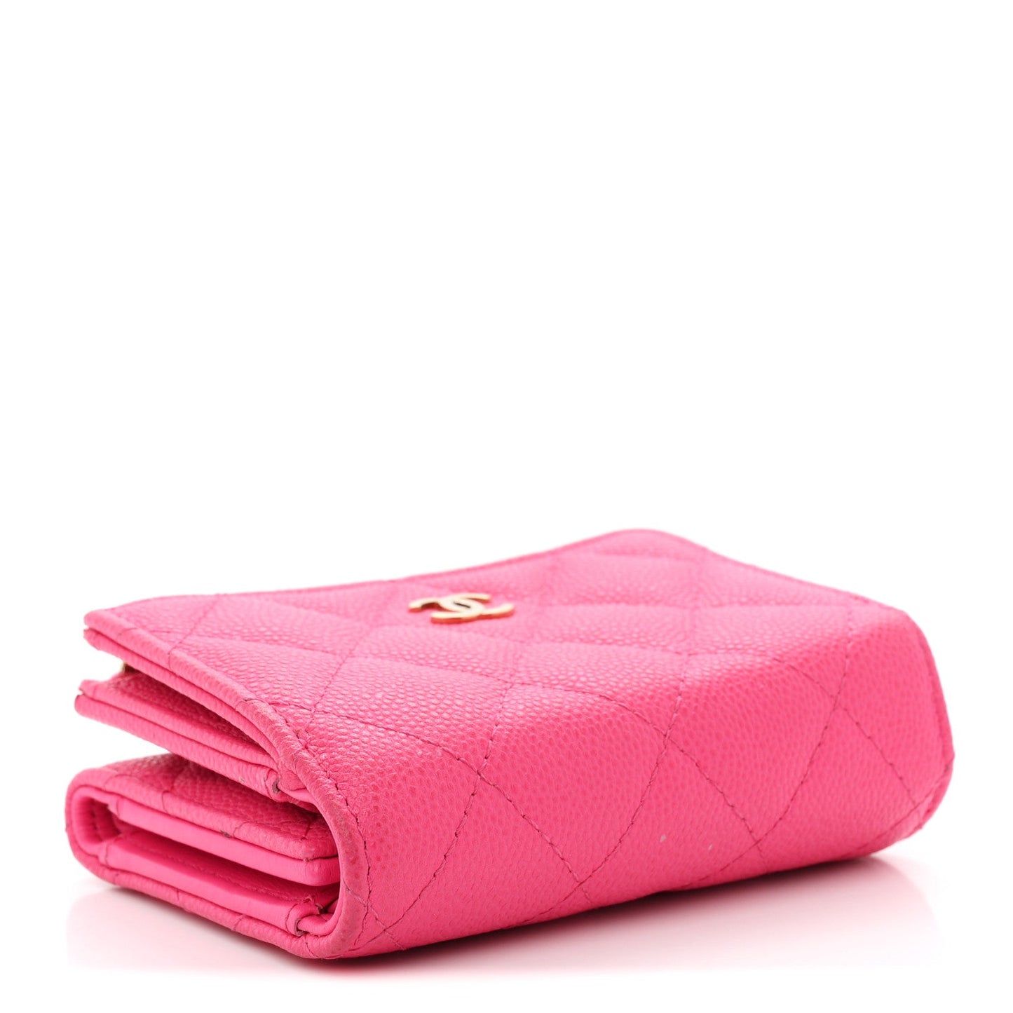 Caviar Quilted CC Zip Compact Trifold Wallet Pink