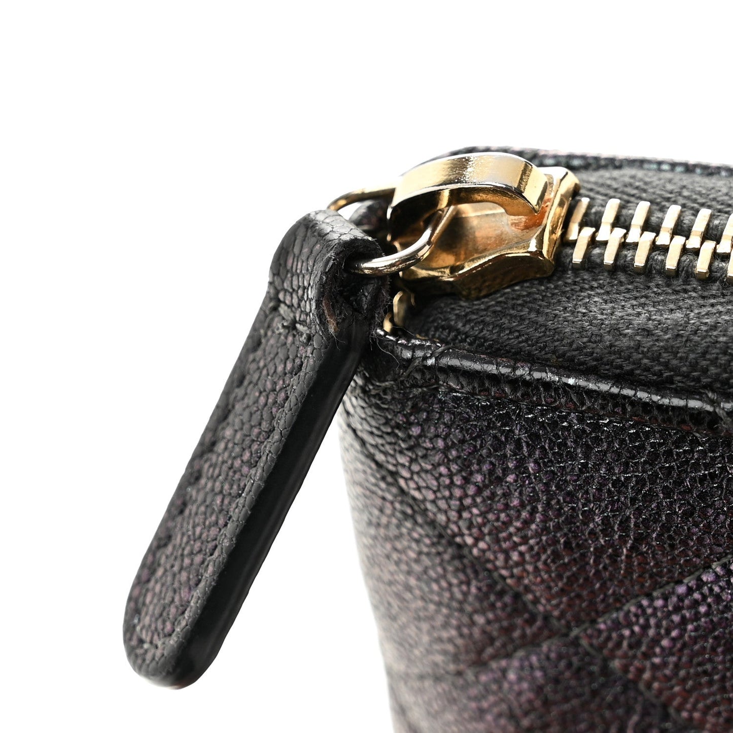 Iridescent Caviar Quilted Large Zip Around Organizer Wallet Black
