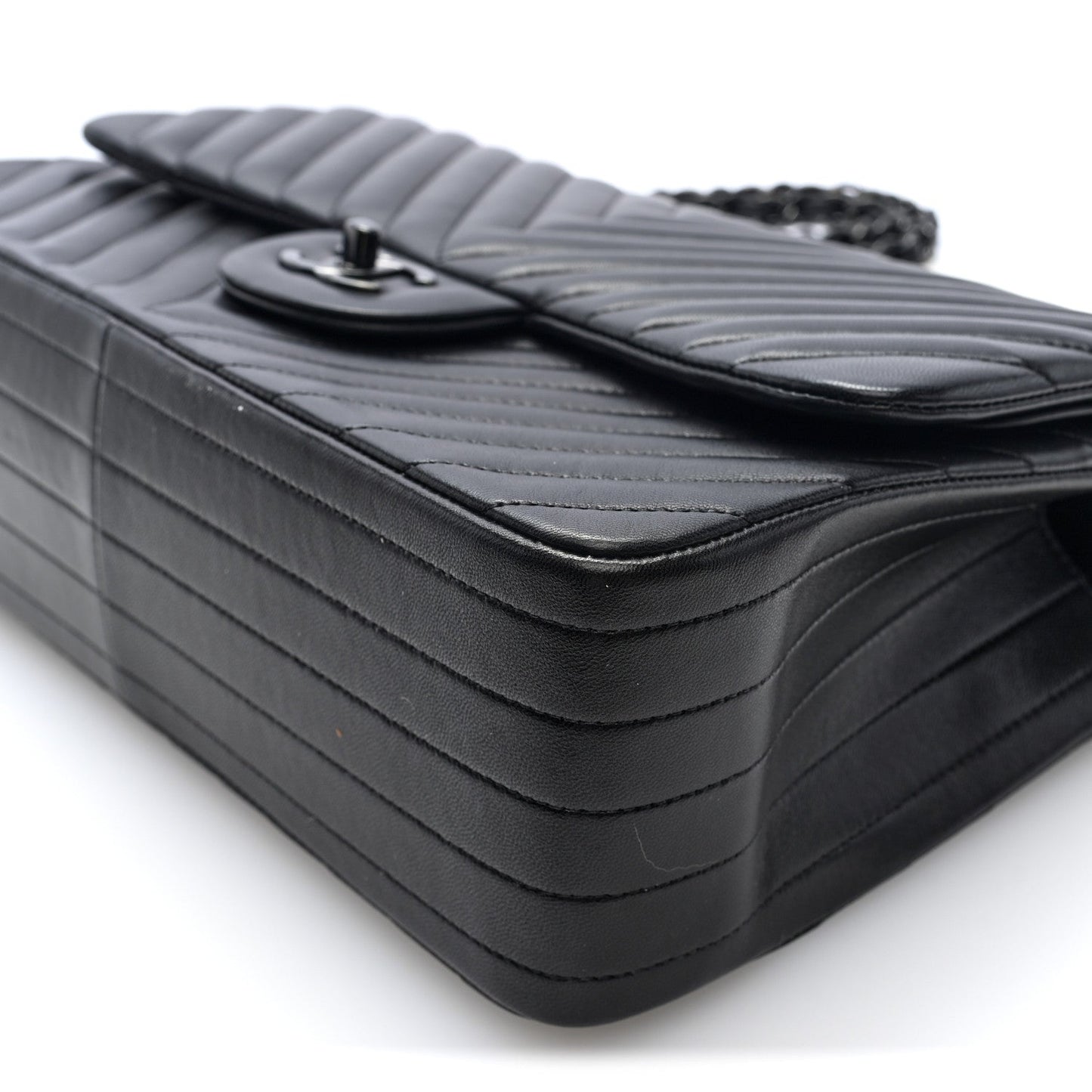 Lambskin Chevron Quilted Jumbo Double Flap  So Black