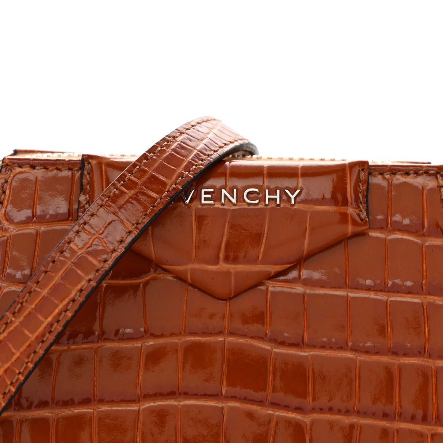 Calfskin Crocodile Embossed Nano Antigona Tan