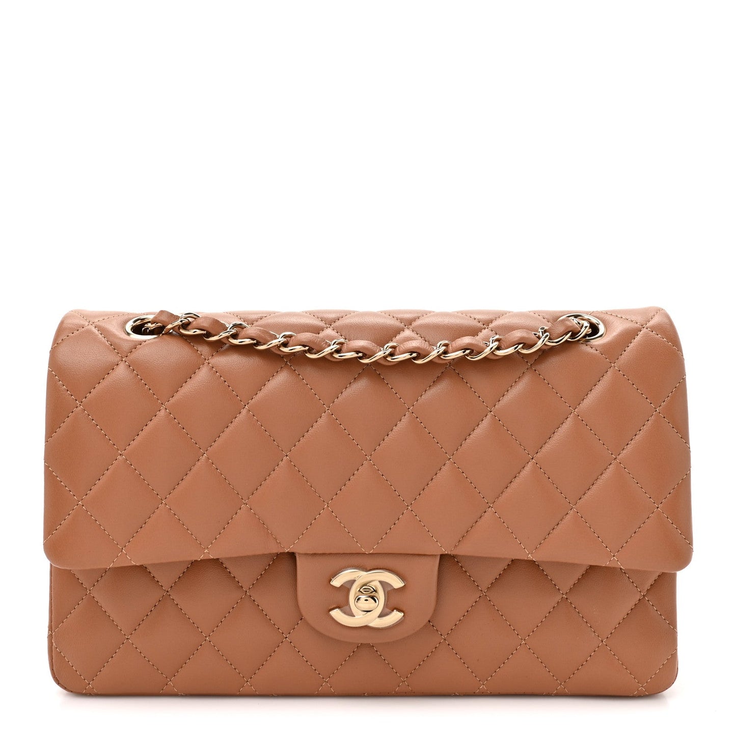 Lambskin Quilted Medium Double Flap Brown