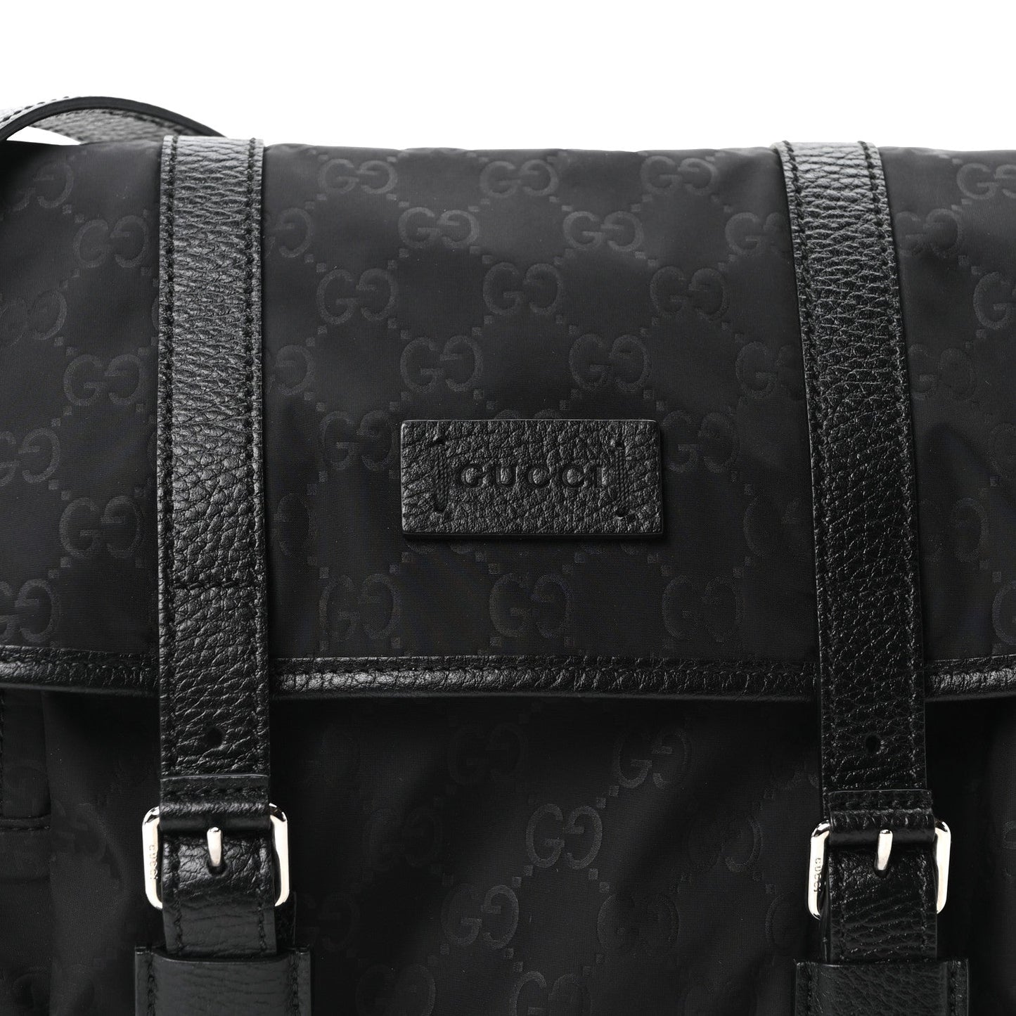 Nylon Monogram Double Buckle Flap Messenger Bag Black