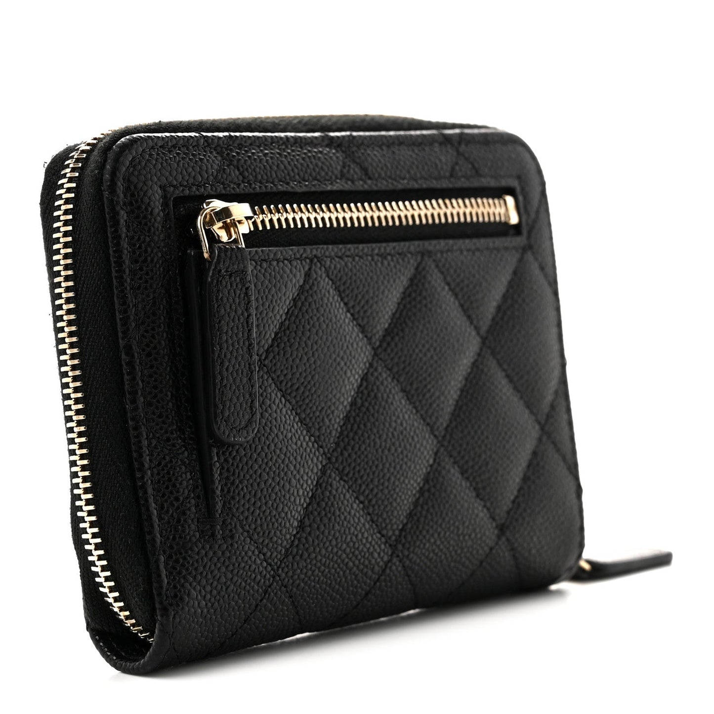 Caviar Quilted Small Zip Around Wallet Black
