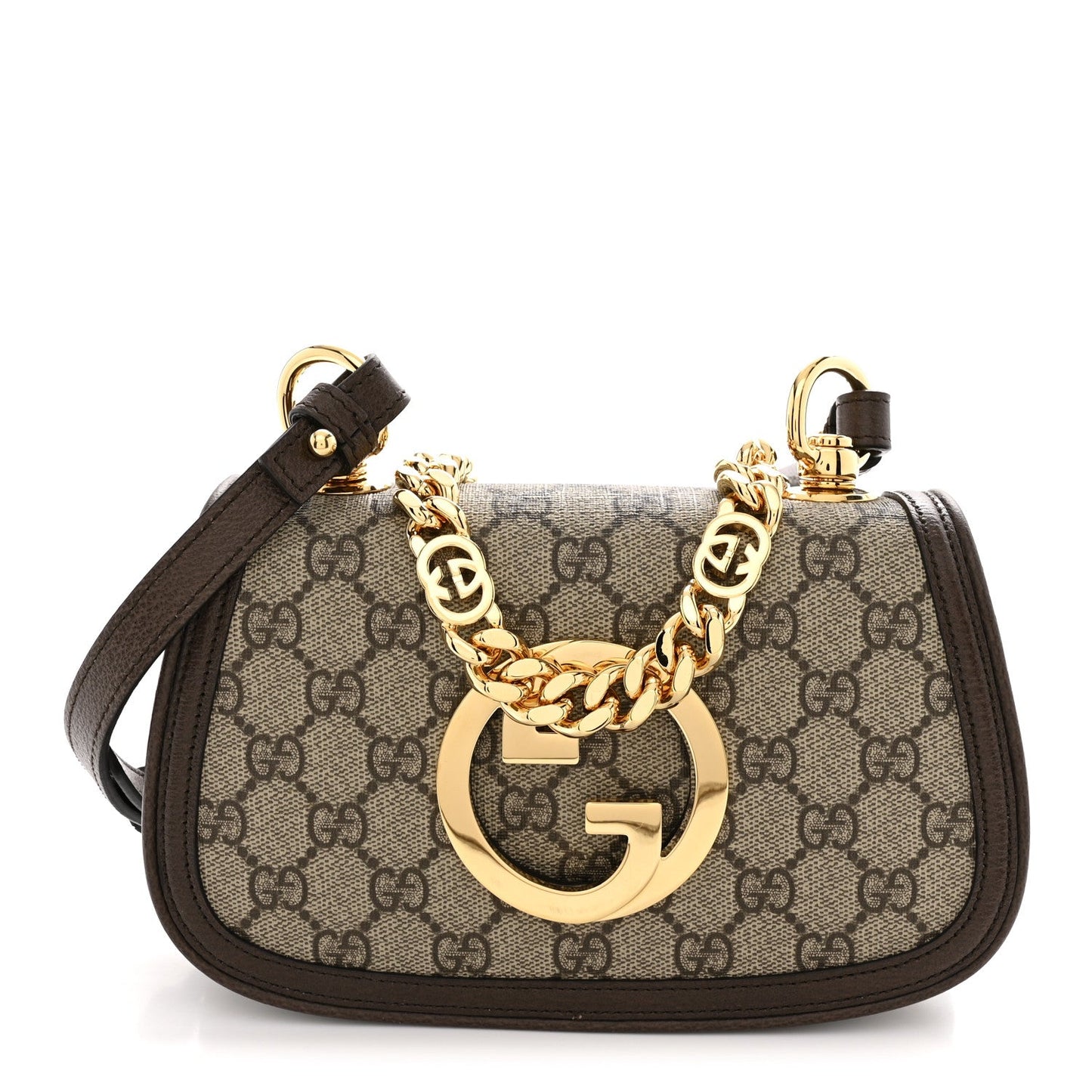GG Supreme Monogram Textured Dollar Calfskin Mini Blondie Chain Shoulder Flap Bag Beige Ebony New Acero