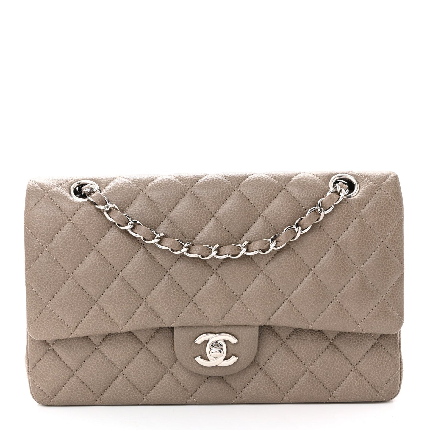 Caviar Quilted Medium Double Flap Taupe
