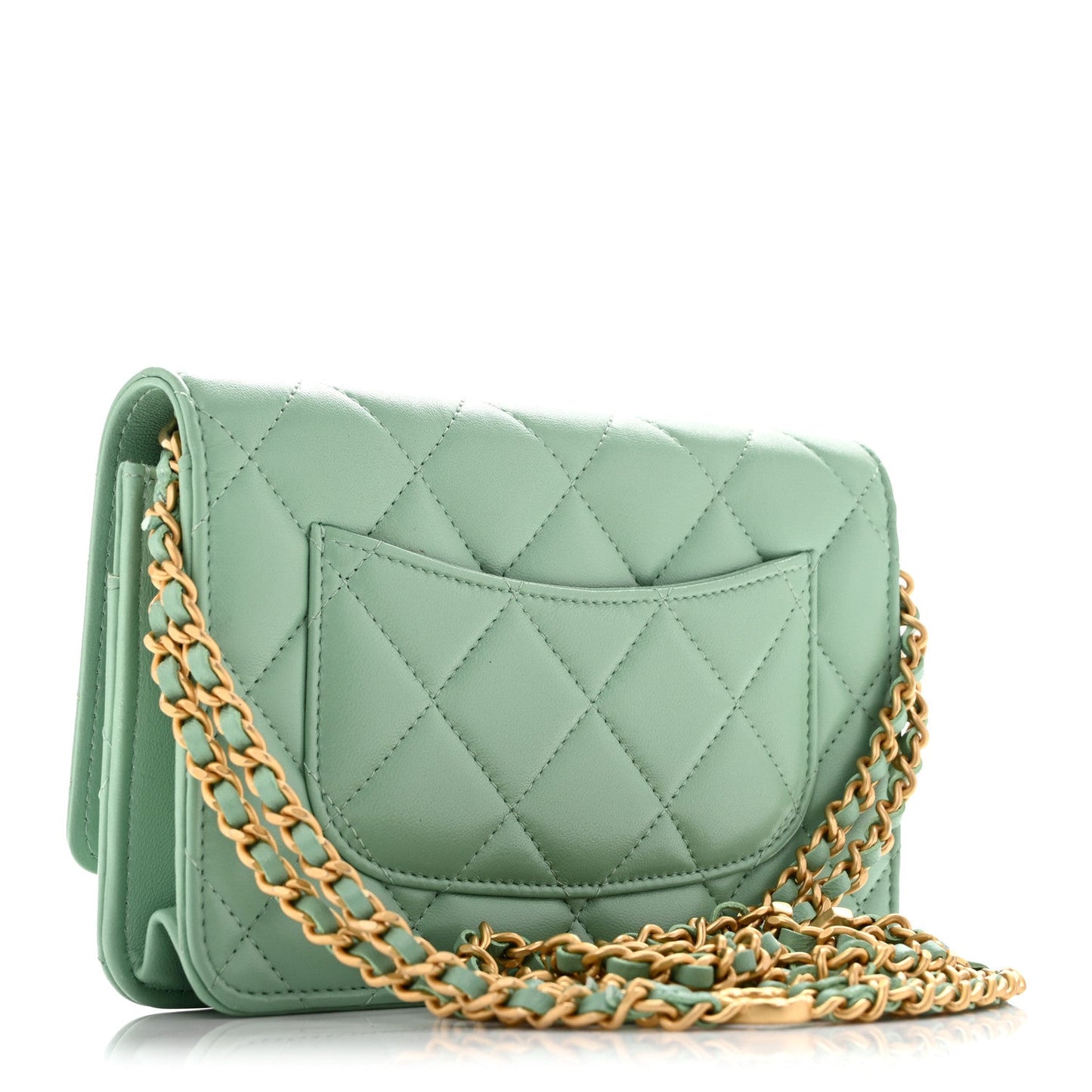 Lambskin Quilted Logo WOC Wallet On Chain Green