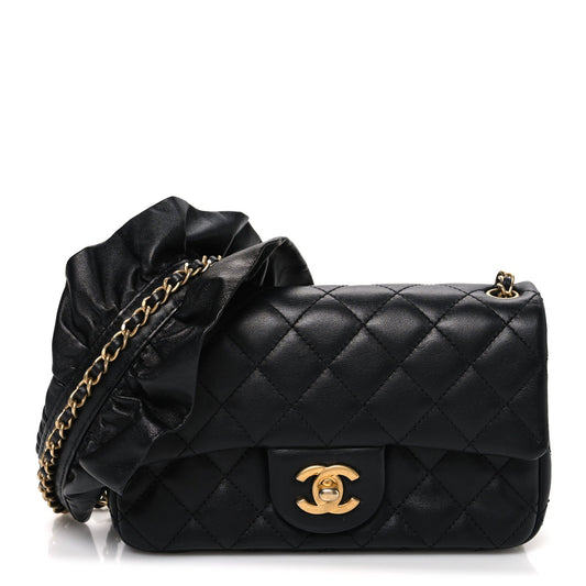 Lambskin Quilted Mini Romance Rectangular Flap Black