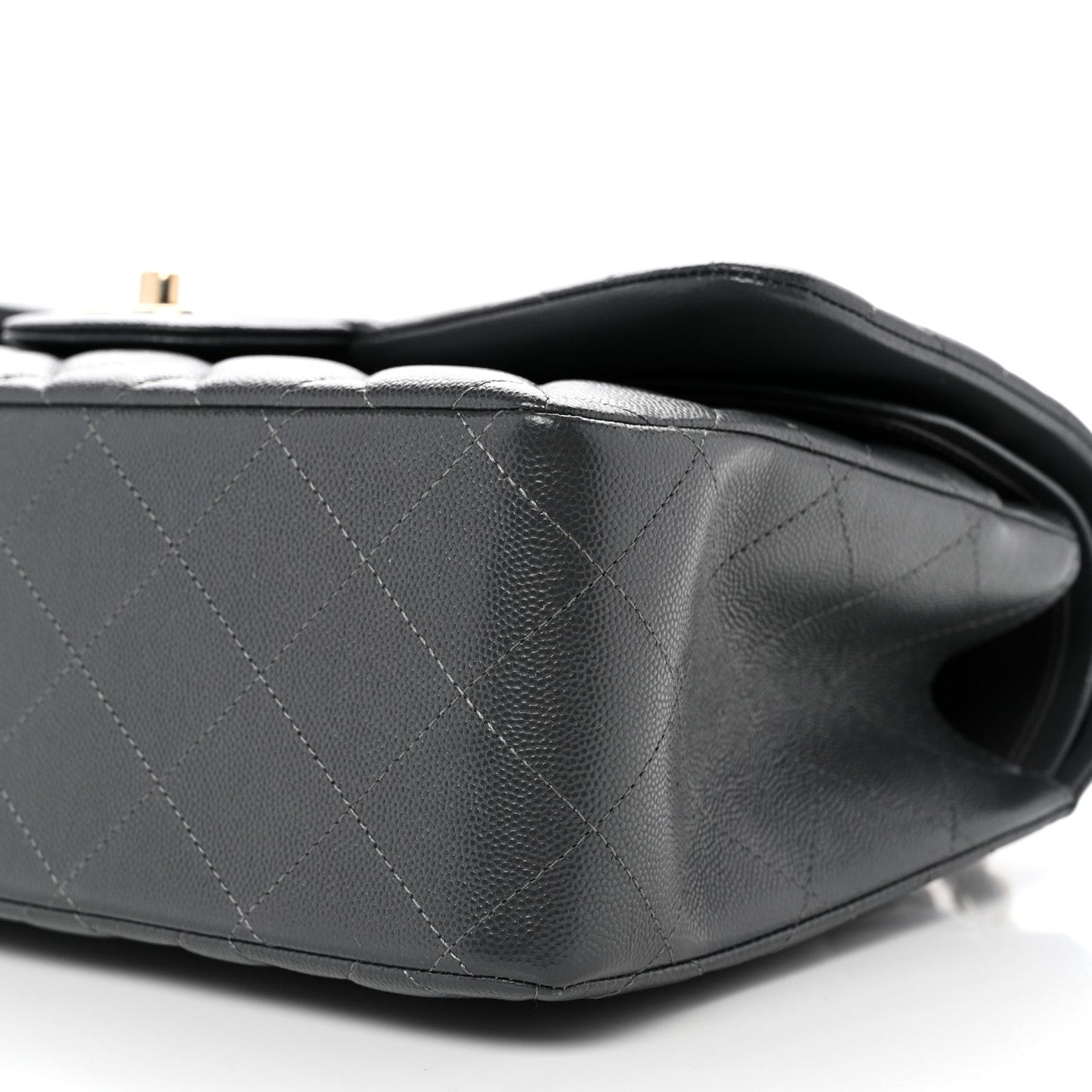 Caviar Quilted Jumbo Double Flap Dark Grey