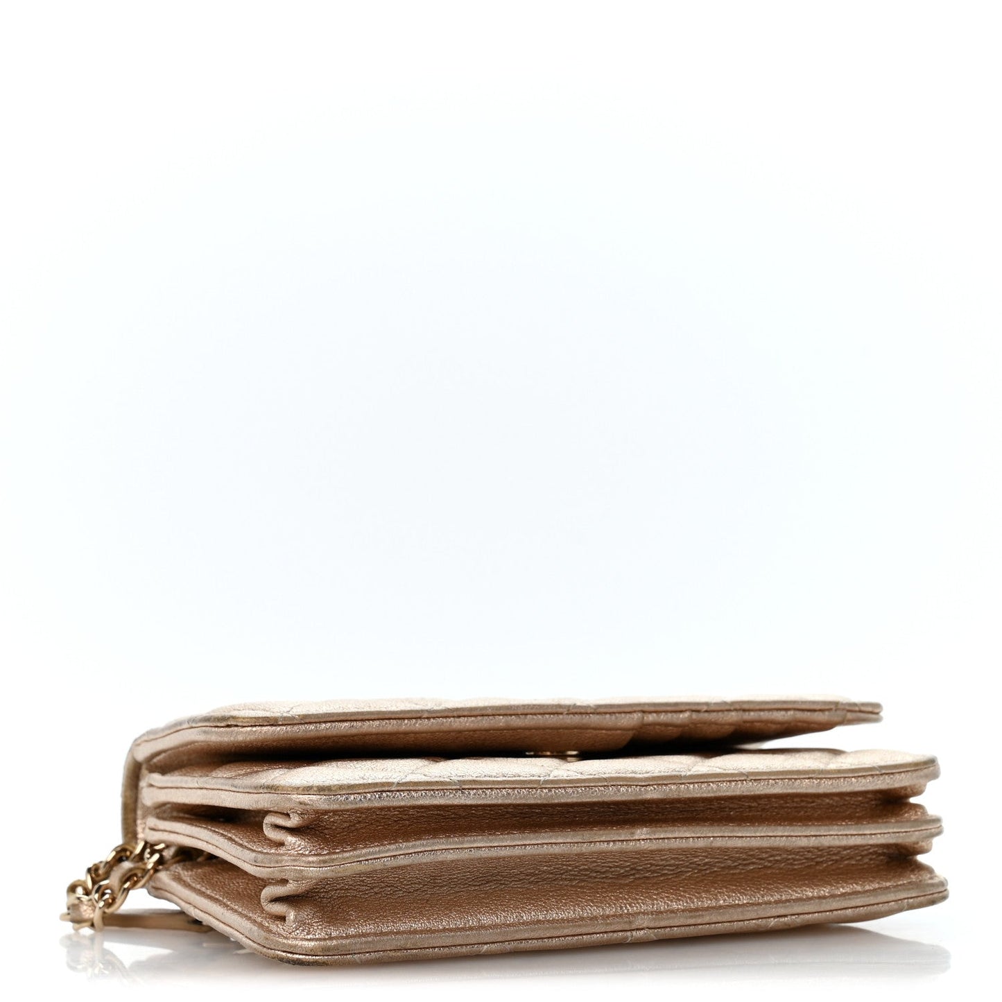 Metallic Lambskin Quilted Mini Wallet On Chain WOC Gold