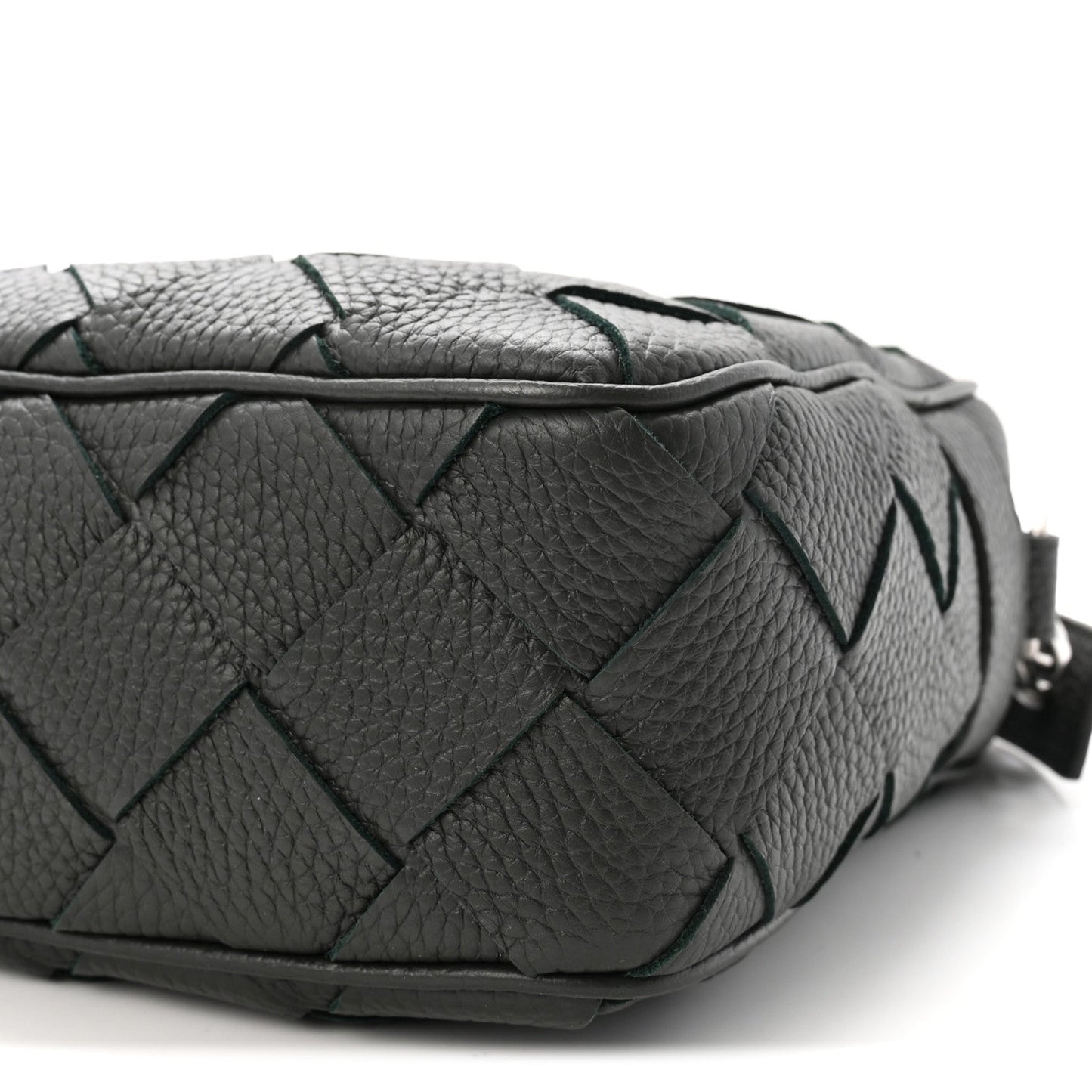 Grained Calfskin Intrecciato Medium Camera Bag Dark Green