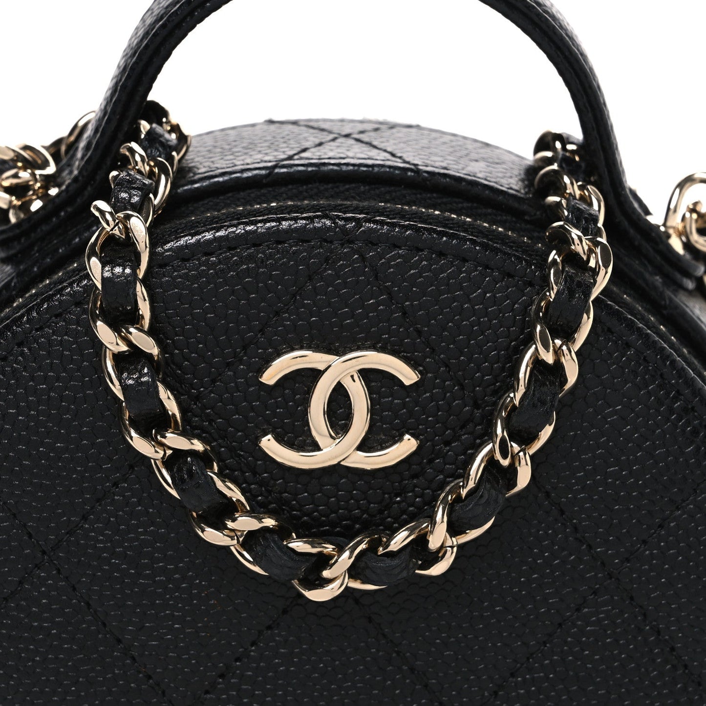 Caviar Quilted Round Handle With Care Vanity With Chain Black
