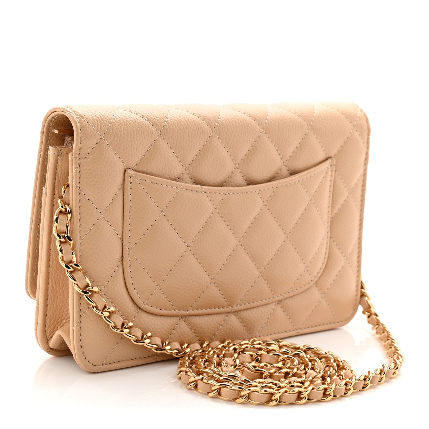 Caviar Quilted Wallet on Chain WOC Beige