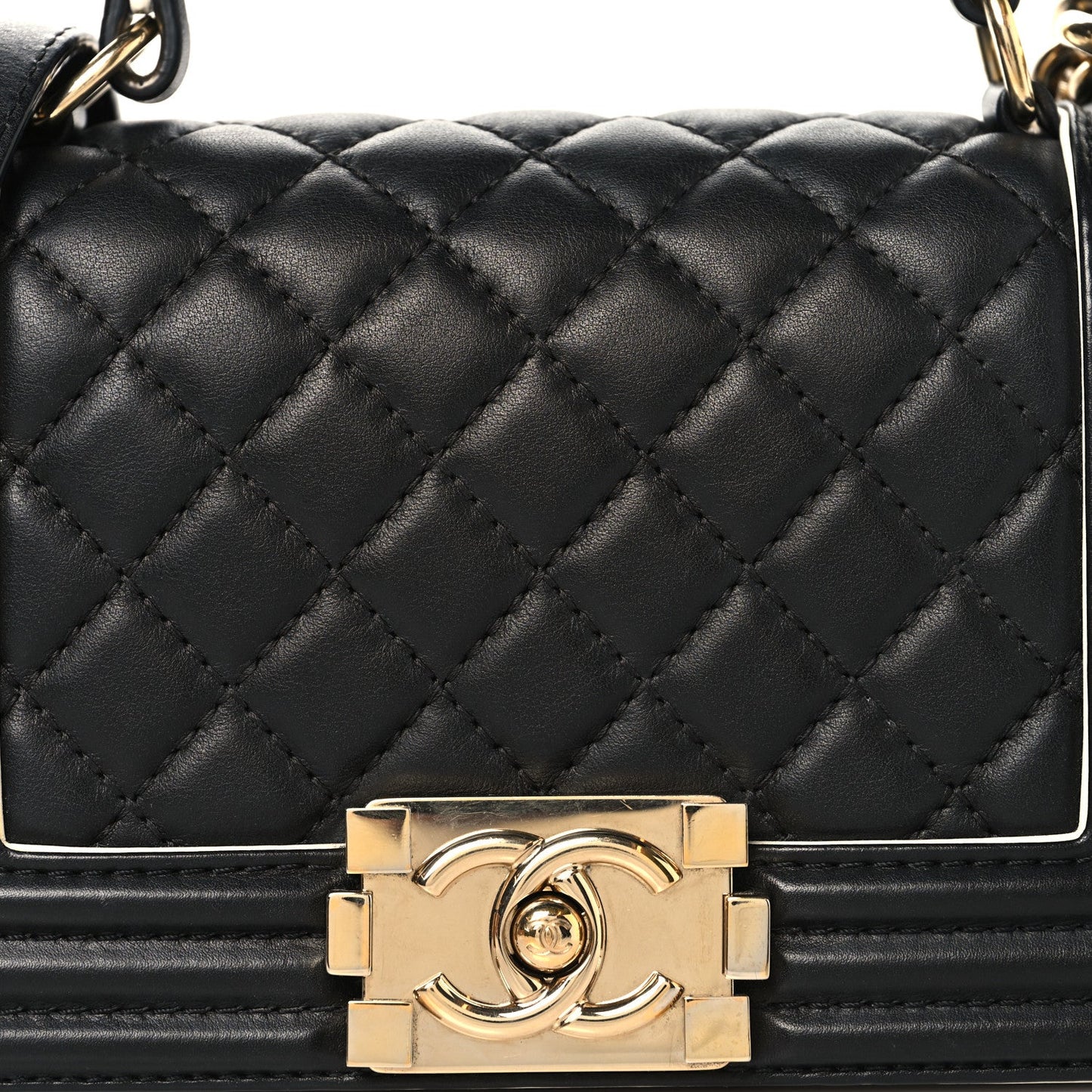 Calfskin Quilted Small Boy Top Handle Flap Black