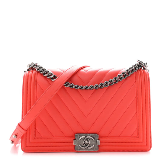 Lambskin Chevron Quilted New Medium Boy Flap Coral