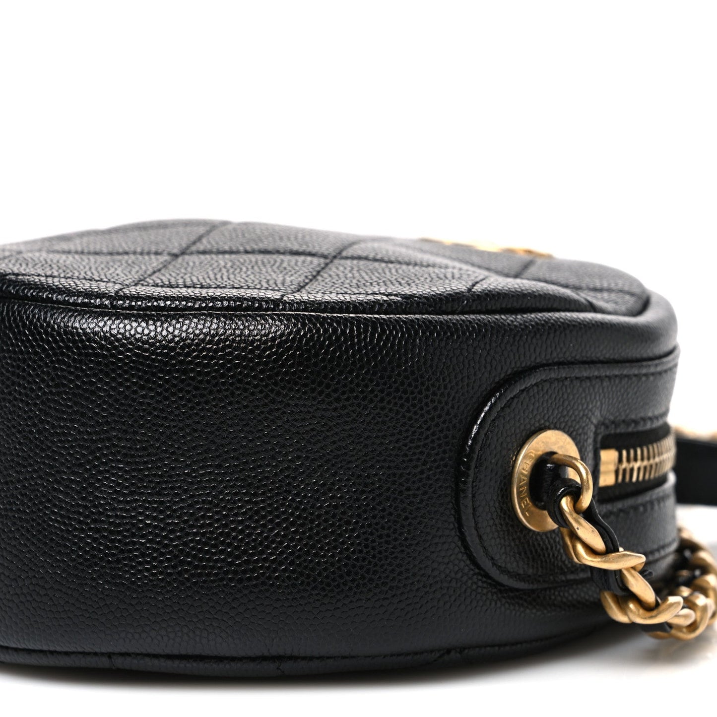 Caviar Quilted Small Round Bag With Chain Black