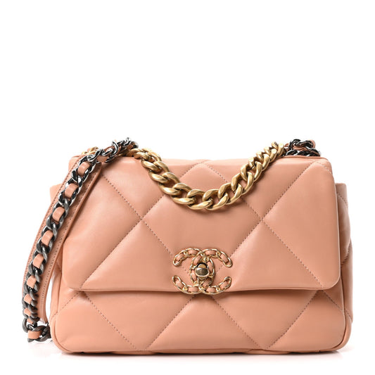 Lambskin Quilted Medium Chanel 19 Flap Beige