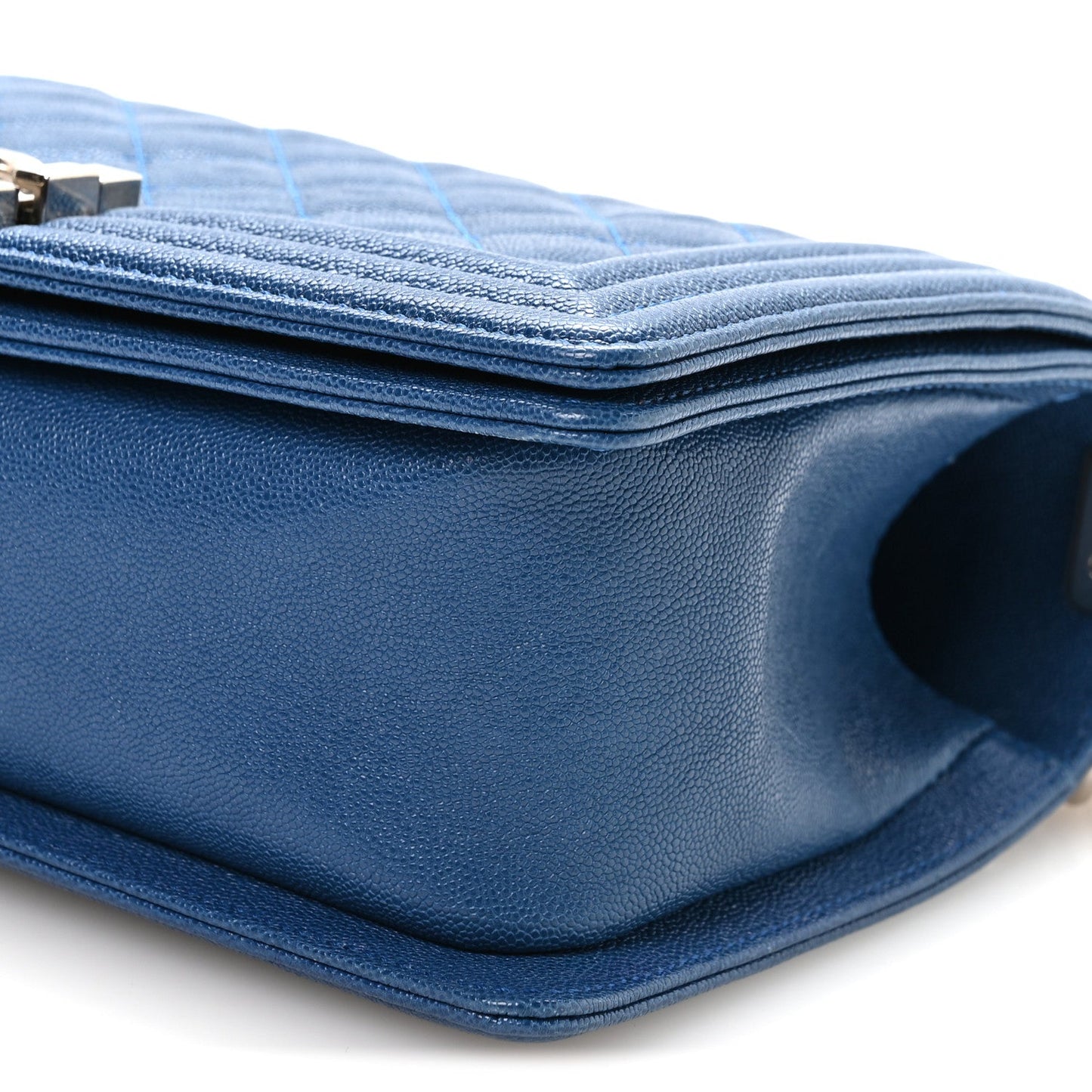 Iridescent Caviar Quilted Medium Boy Flap Blue