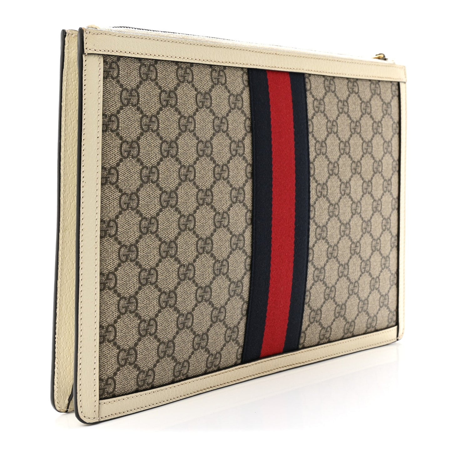 GG Supreme Monogram Web Ophidia Portfolio Pouch Beige Ebony Mystic White