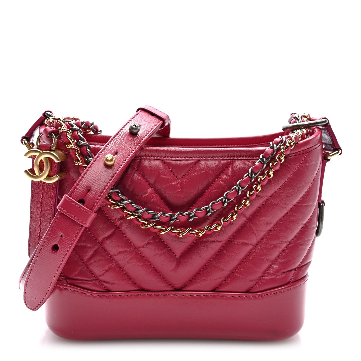 Aged Calfskin Chevron Quilted Small Gabrielle Hobo Dark Pink