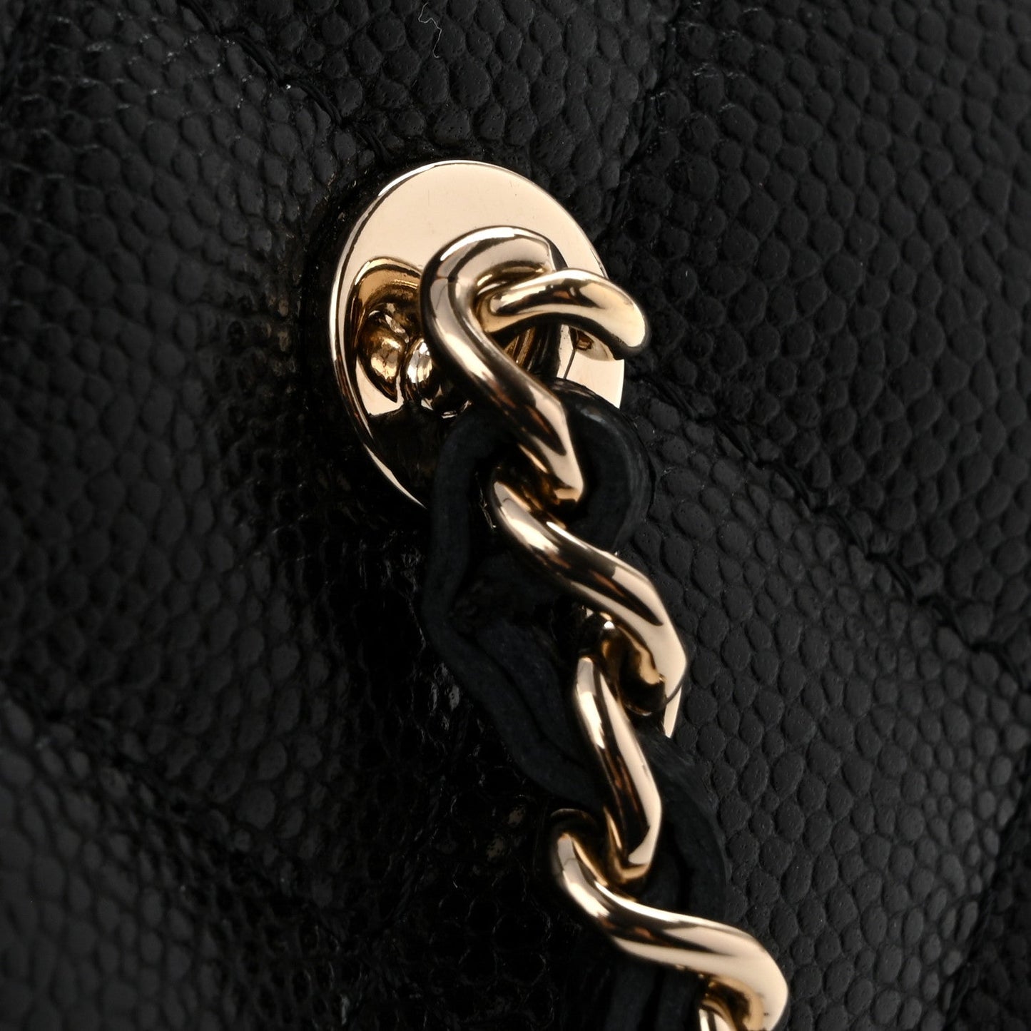 Caviar Quilted Barrel Clutch With Chain  Black