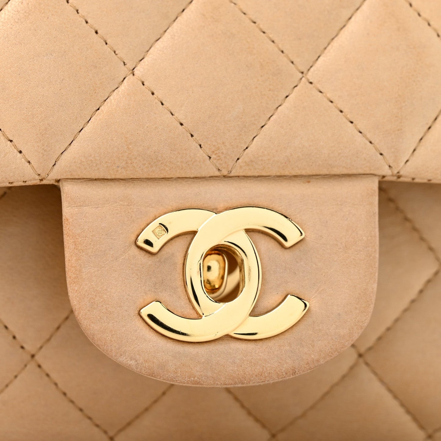 Lambskin Quilted Medium Double Flap Beige