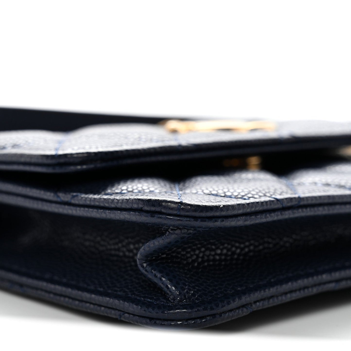 Caviar Quilted Twist Your Buttons Coin Purse With Chain Navy
