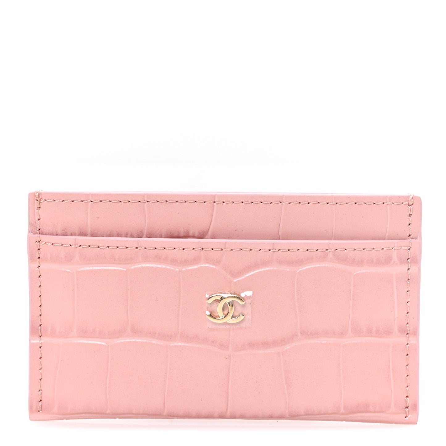 Calfskin Crocodile Embossed Crococo Card Holder Light Pink