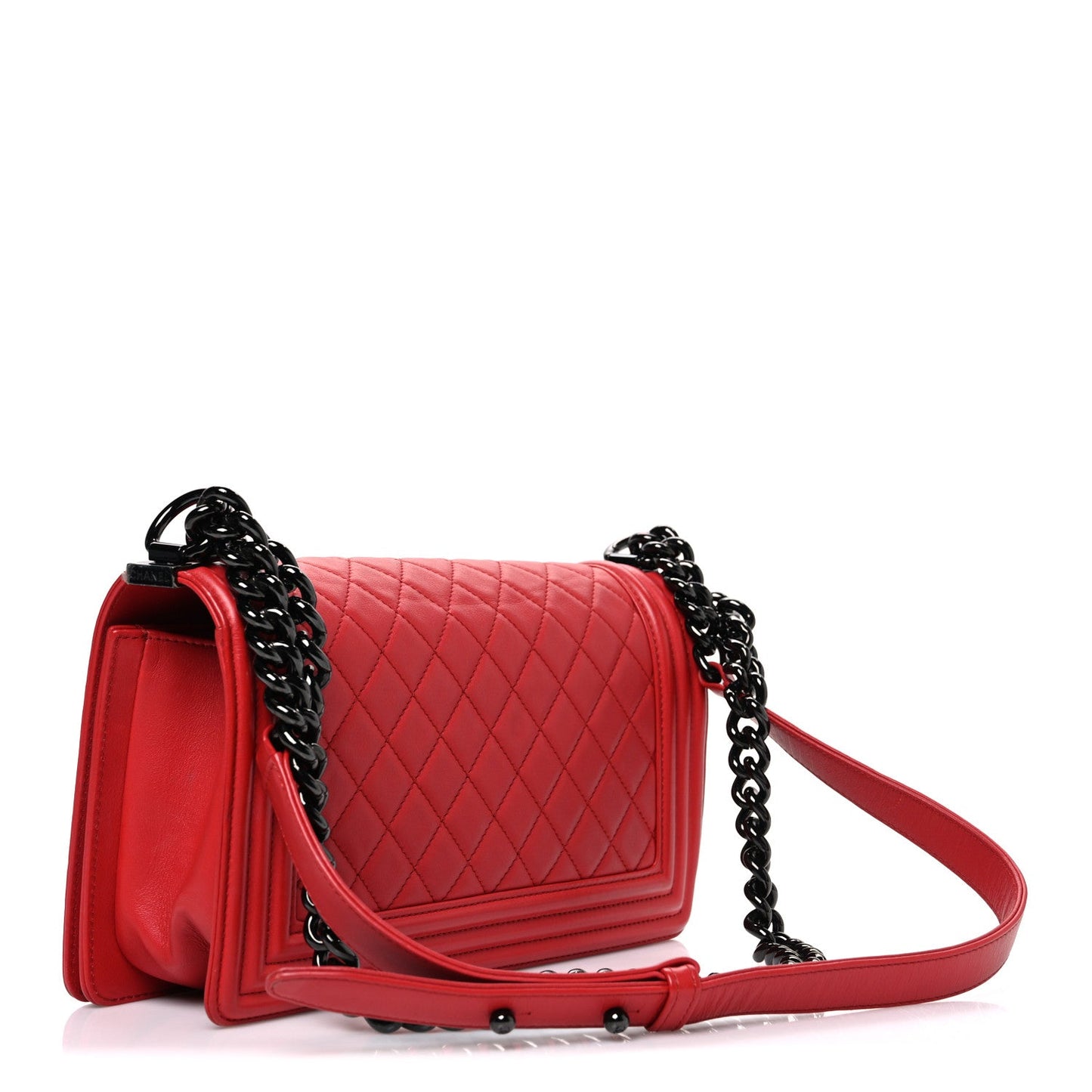 Lambskin Quilted Medium Boy Flap Red