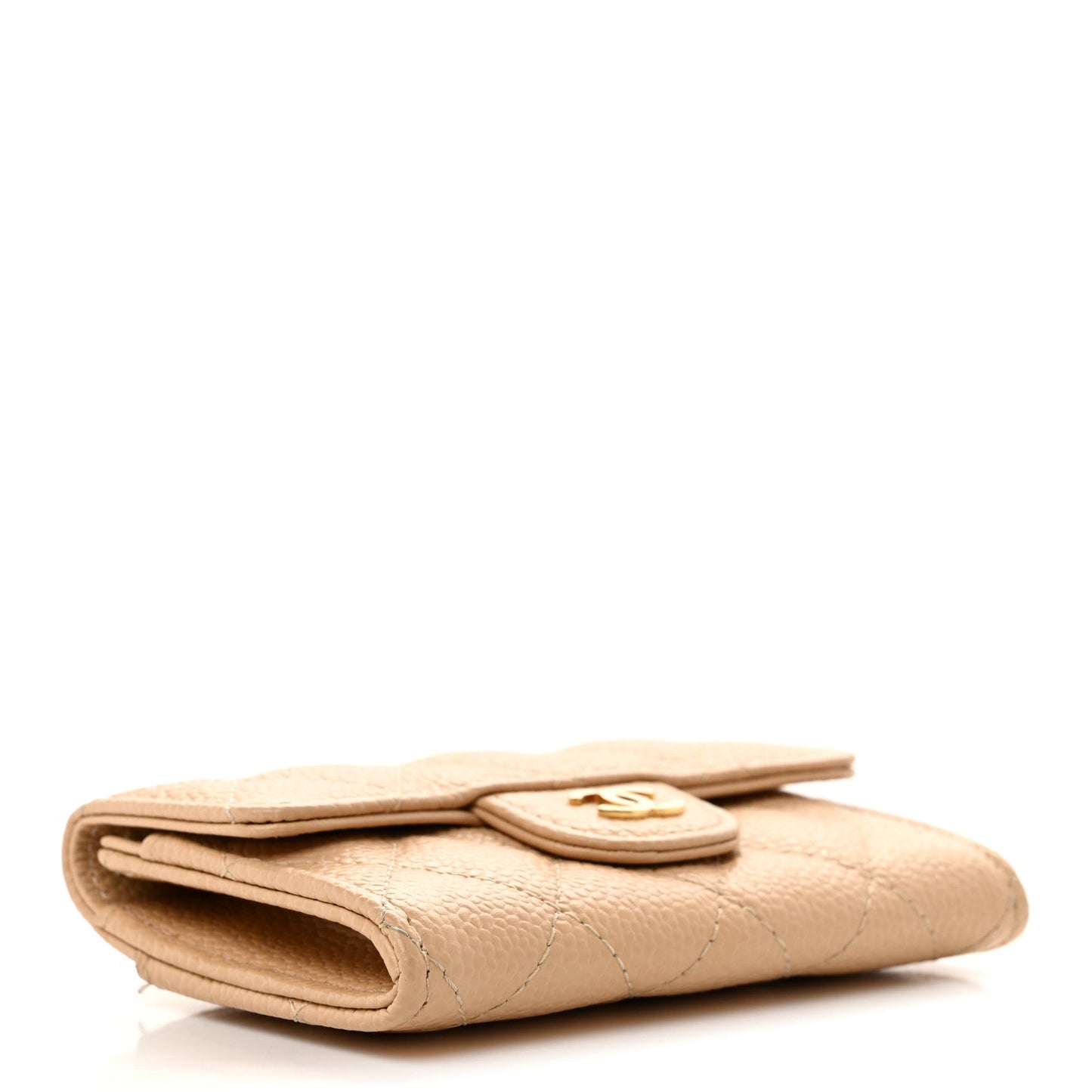 Caviar Quilted Flap Card Holder Wallet Beige