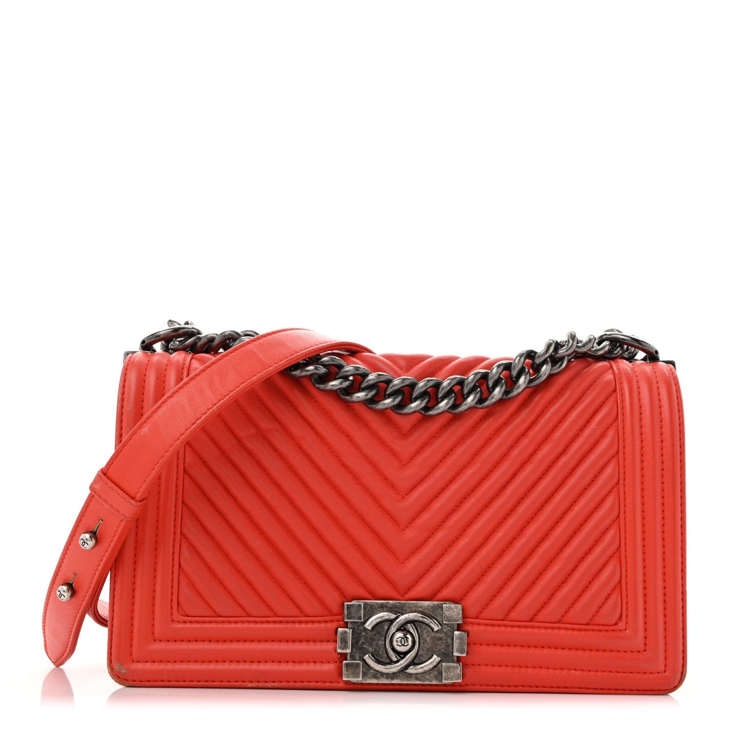 Wrinkled Lambskin Chevron Quilted Medium Boy Flap Orange